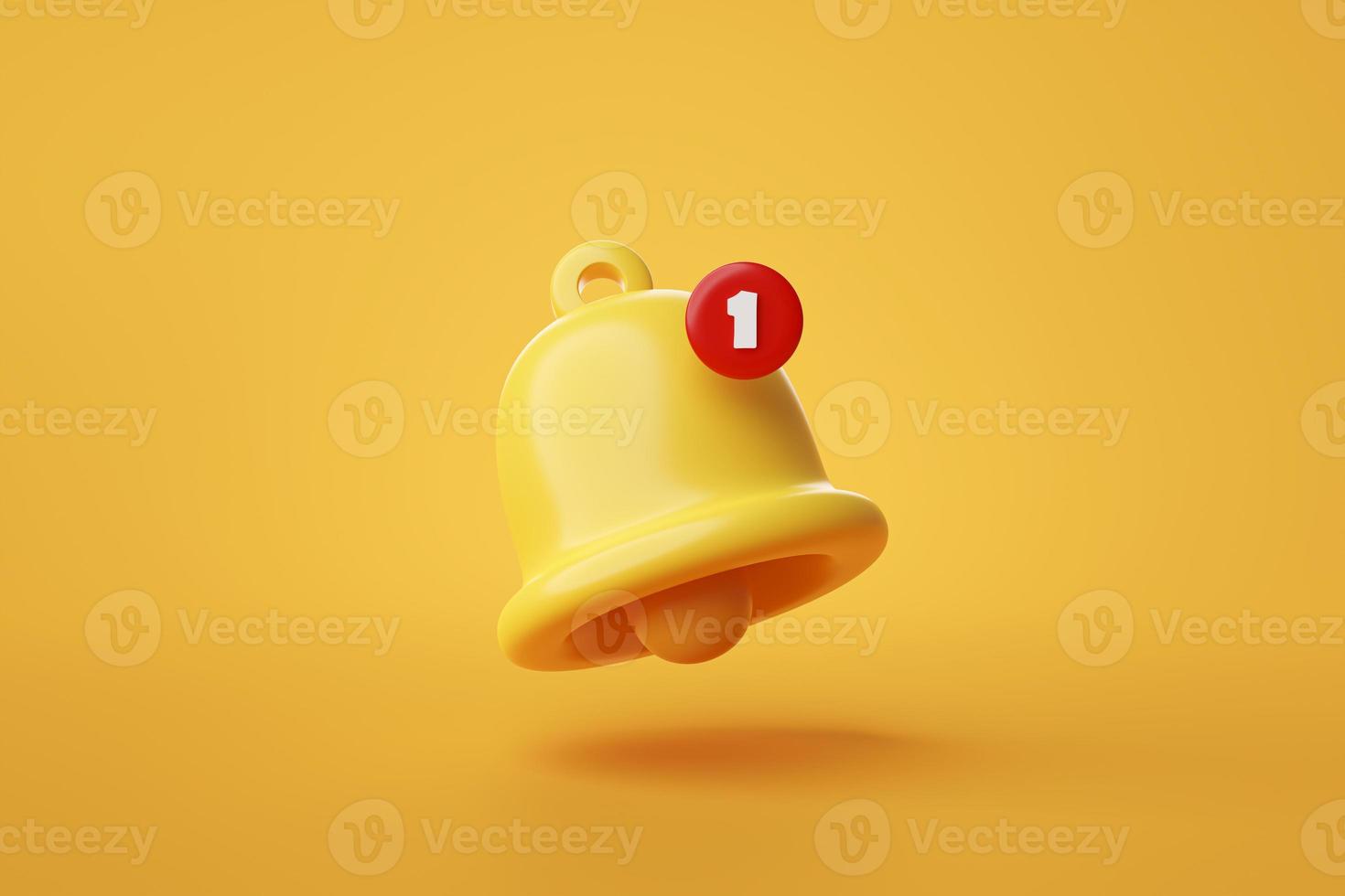 alerte de notification de rappel de cloche ou icône d'alarme signe ou symbole pour l'interface utilisateur du site Web d'application sur fond jaune illustration de rendu 3d photo