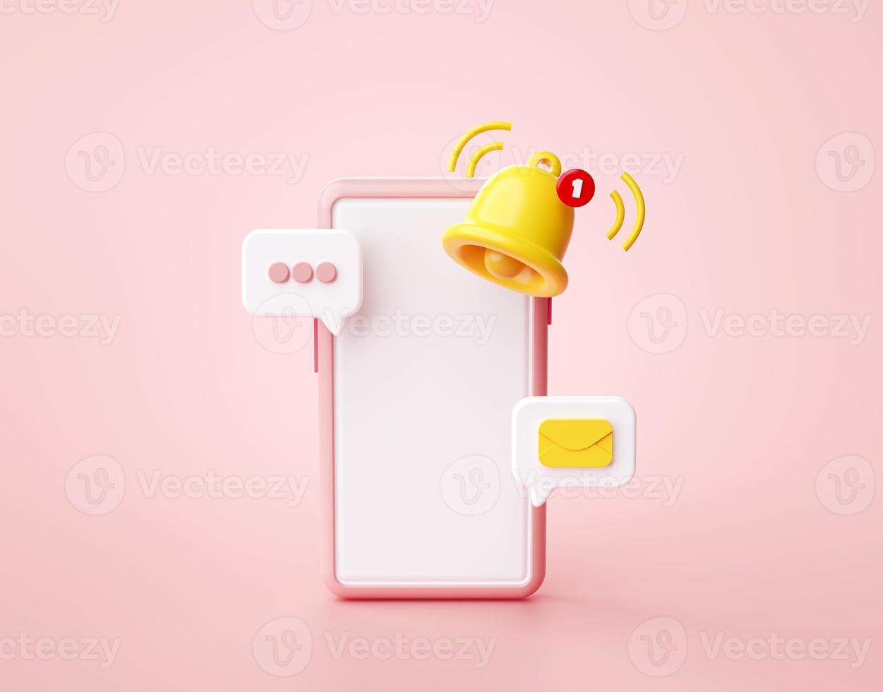 message smartphone icône de notification par e-mail interface utilisateur du site Web sur fond rose illustration de rendu 3d photo