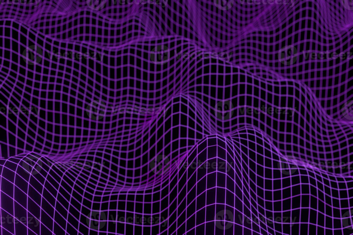 arrière-plan géométrique abstrait avec paysage numérique ou vagues. rendu 3d de l'hologramme filaire montain photo