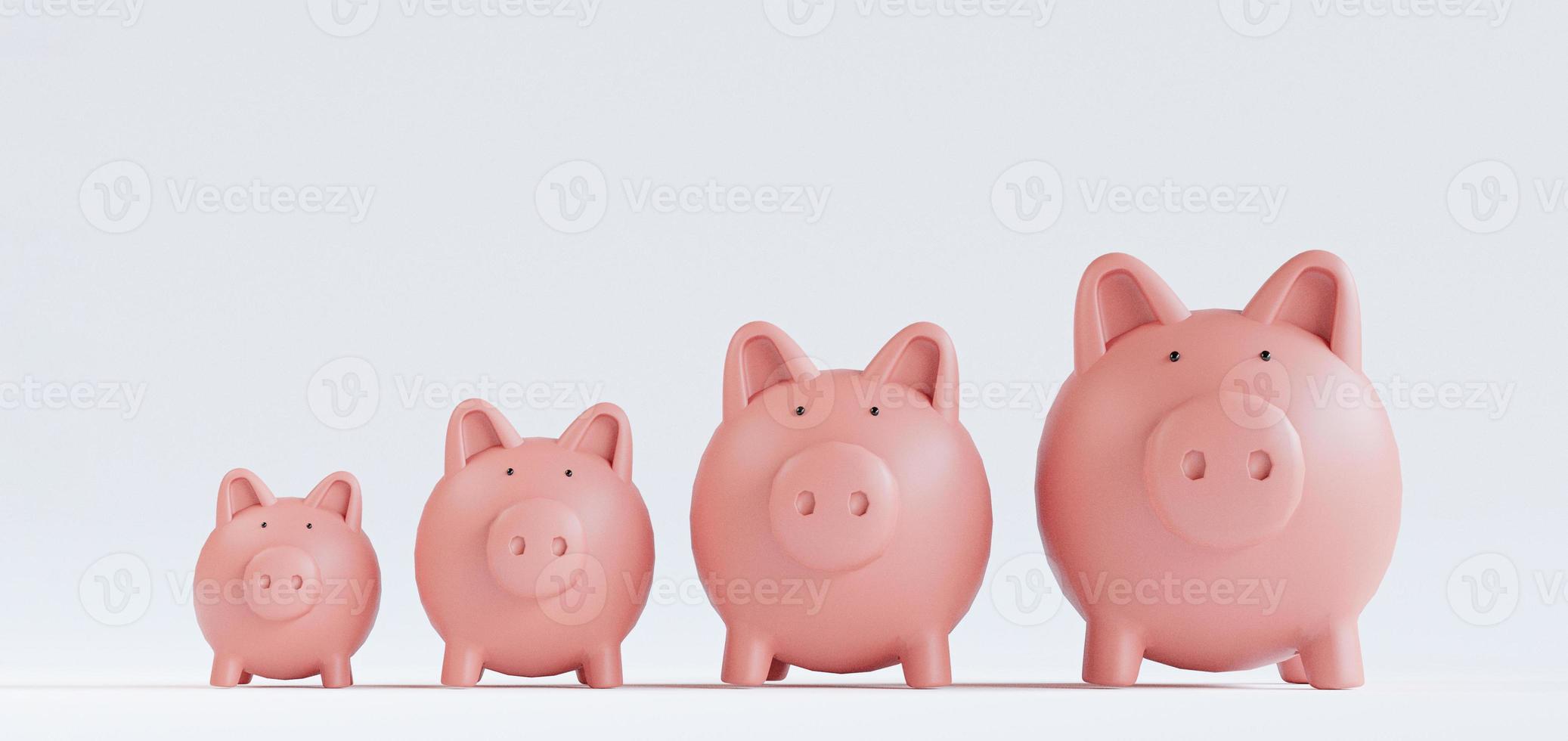 variété de tirelire rose depuis la petite à la grande taille pour le dépôt de croissance et le concept d'épargne bancaire par rendu 3d. photo