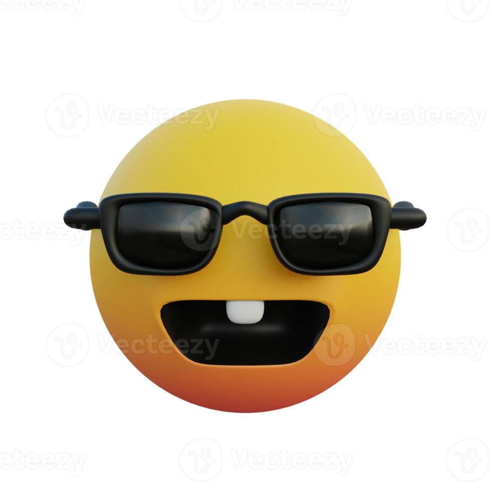 Illustration 3d émoticône riant portant des lunettes de soleil et des dents de lapin photo