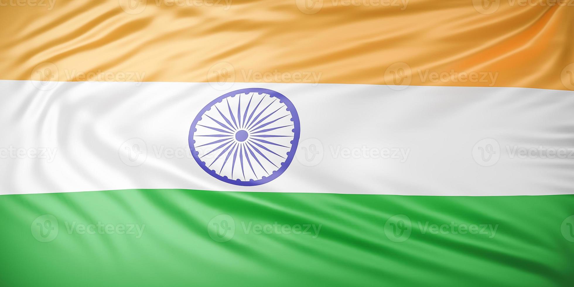 belle vague de drapeau de l'inde se bouchent sur fond de bannière avec espace de copie., modèle 3d et illustration. photo