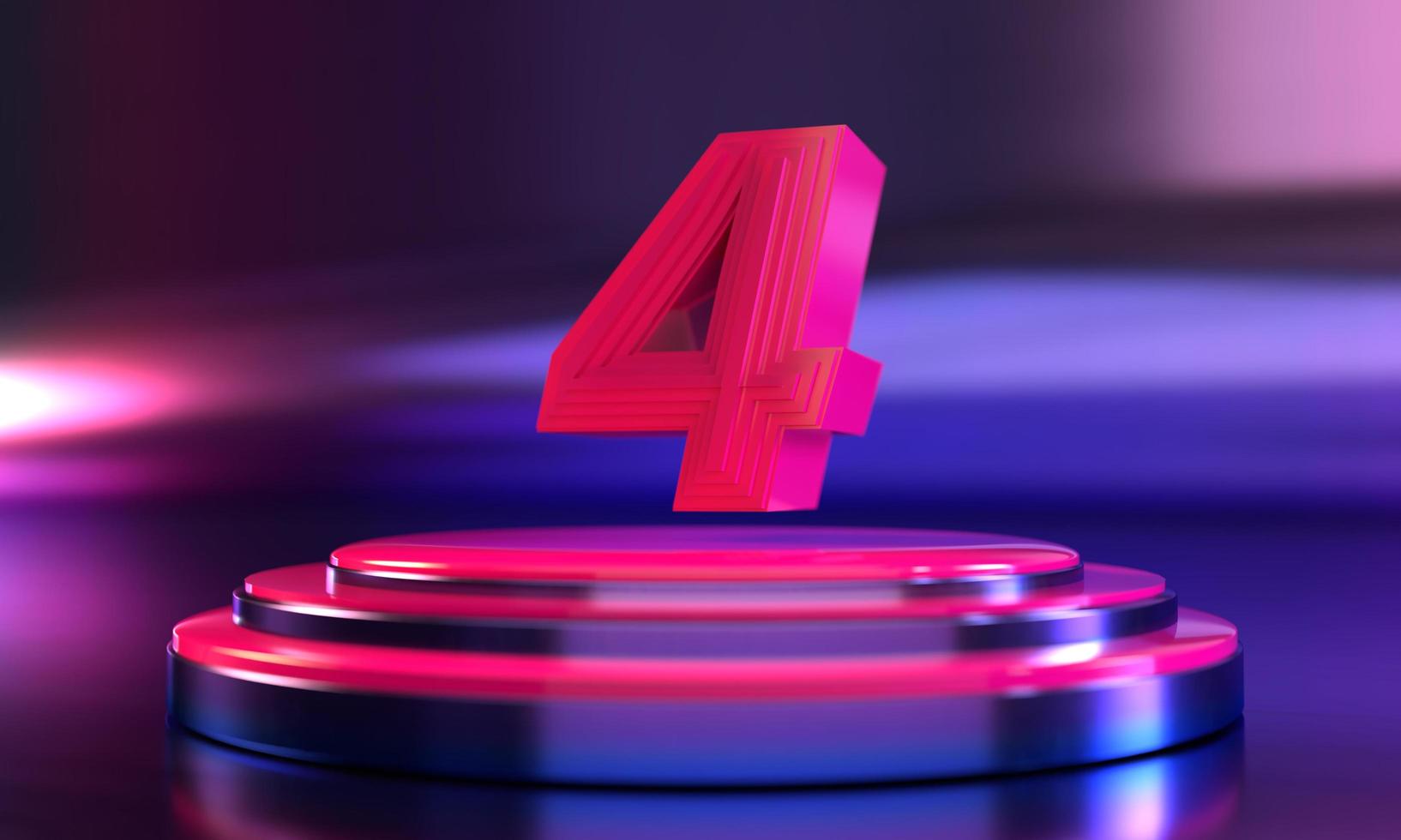 3d numéro 4 rose fluo au-dessus du socle triple photo