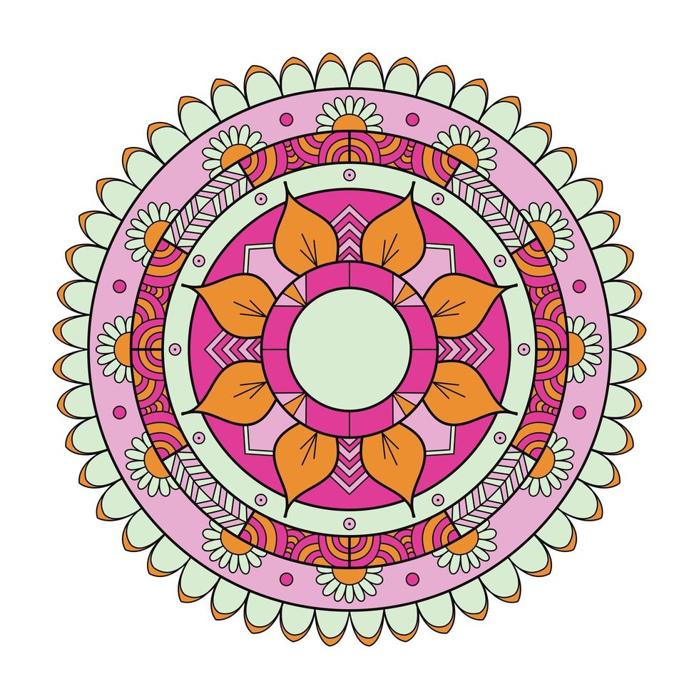 fleurs de mandala avec des décorations ethniques colorées et géométriques. photo