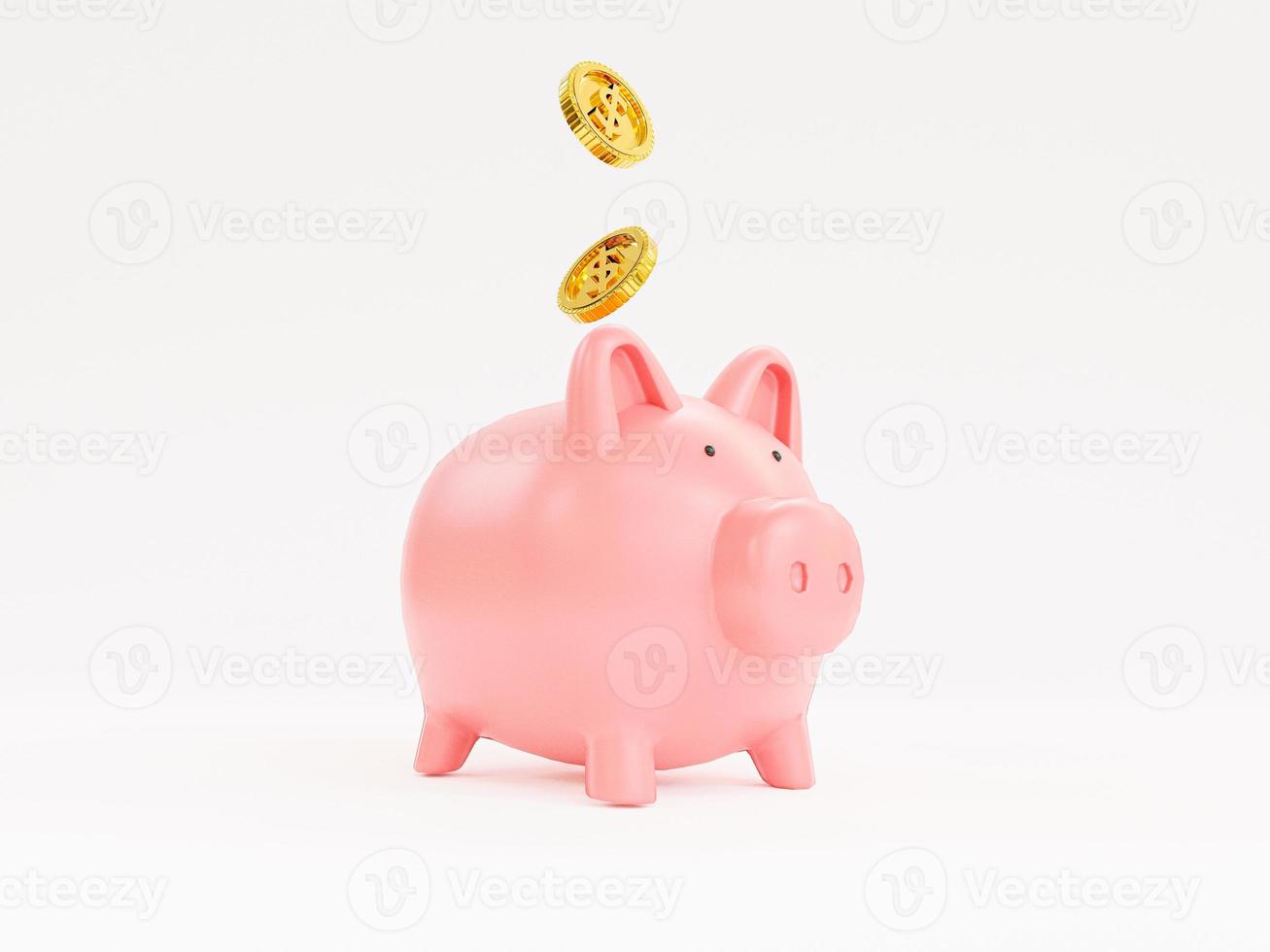 pièces d'or mettant au cochon rose économiser de l'argent sur fond blanc pour le concept de croissance des dépôts et de l'épargne financière par rendu 3d. photo