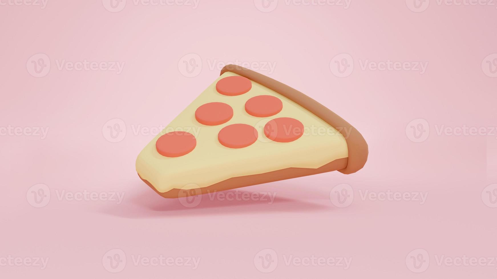 concept de rendu 3d de la nourriture. Rendu 3D d'une diapositive de pizza. photo