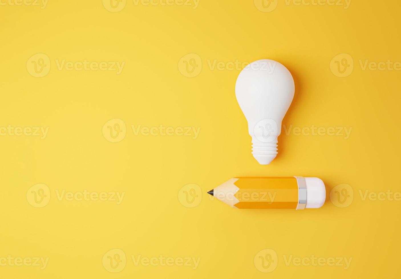 ampoule blanche avec un crayon jaune pour une idée de pensée créative et un concept d'innovation par rendu 3d. photo