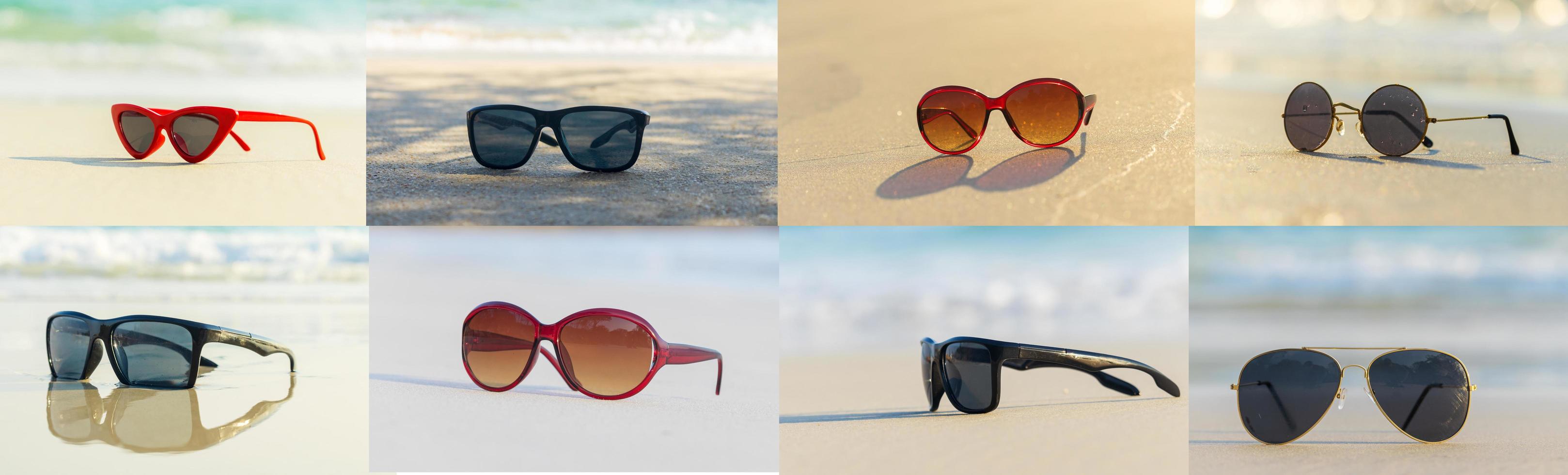 lunettes de soleil de mode de collection. lunettes sur la plage en été photo