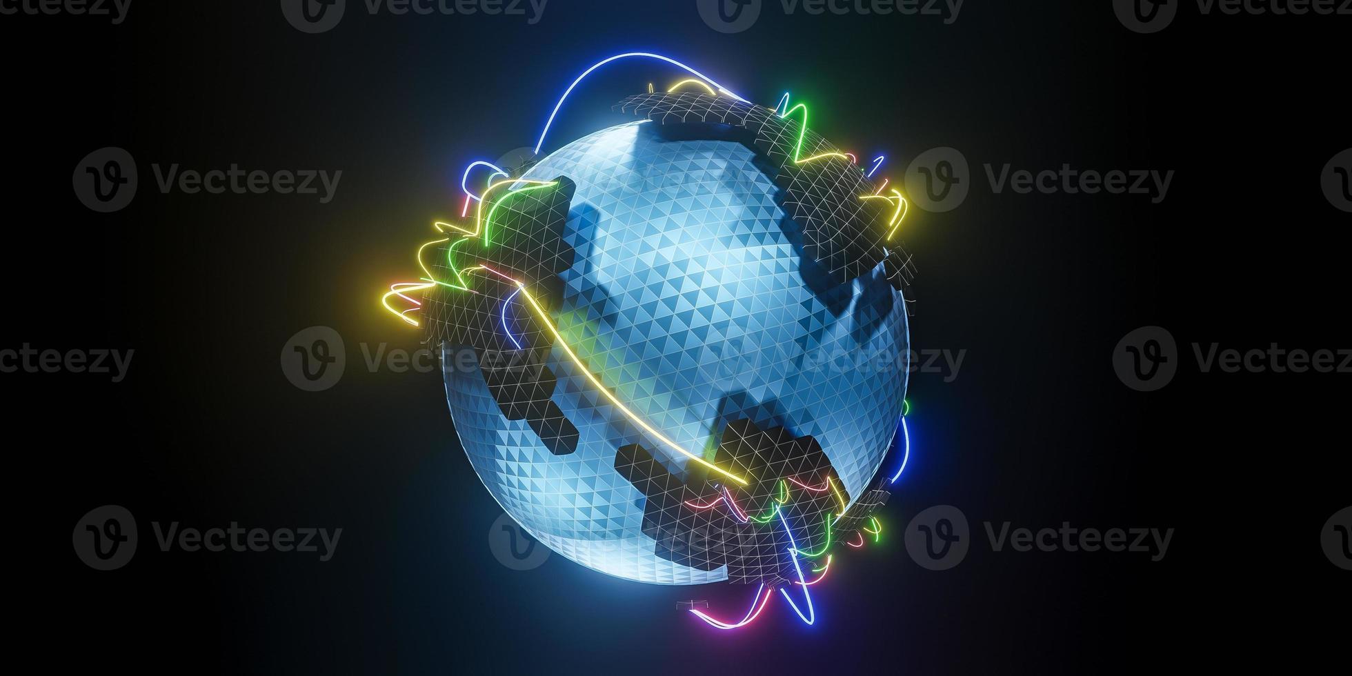 globe 3d polygonal avec connexions mondiales en ligne., réseau social mondial., modèle 3d et illustration. photo
