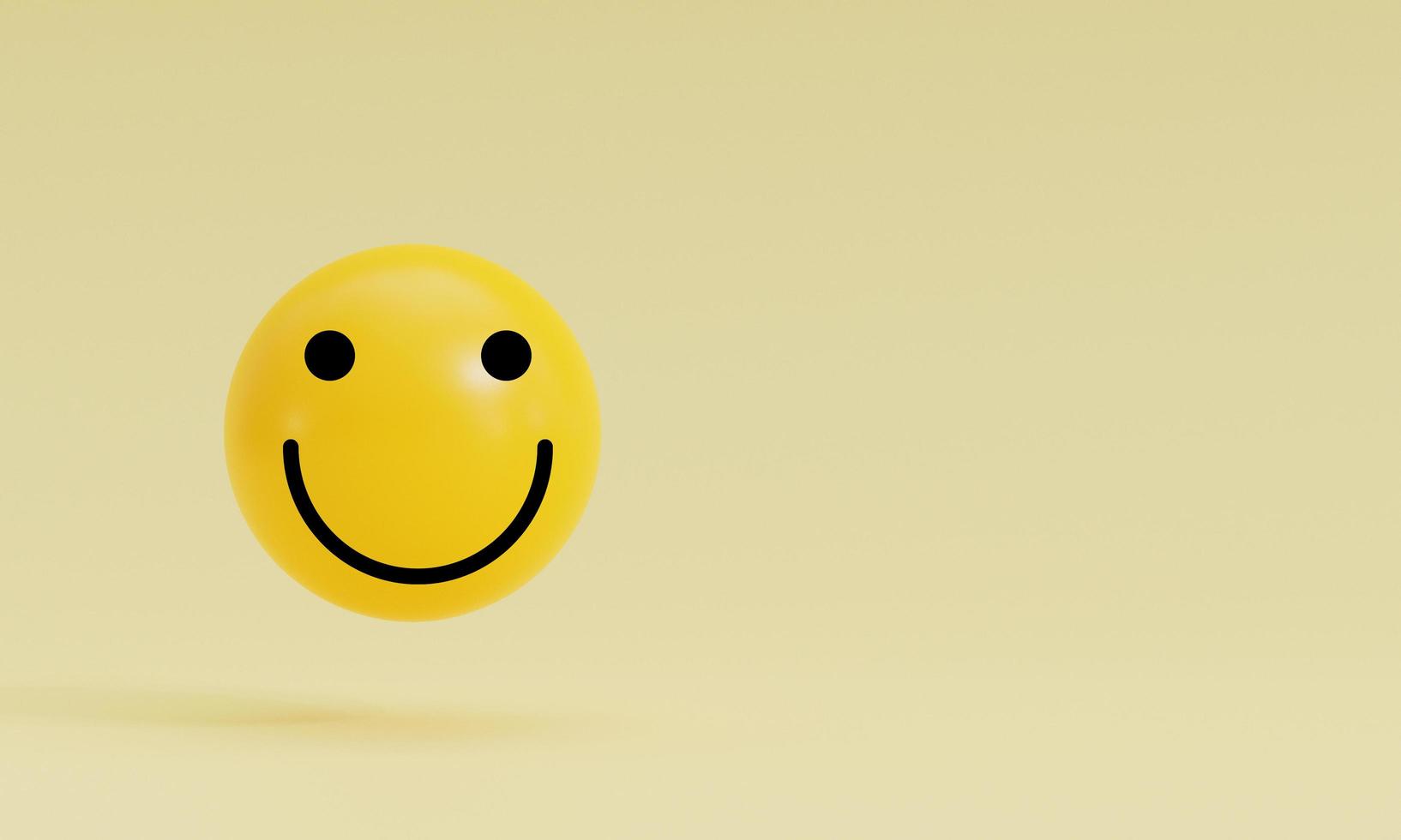 smiley sur le visage jaune avec espace de copie pour la satisfaction du client client et l'évaluation après utilisation du concept de produit et service par rendu 3d. photo