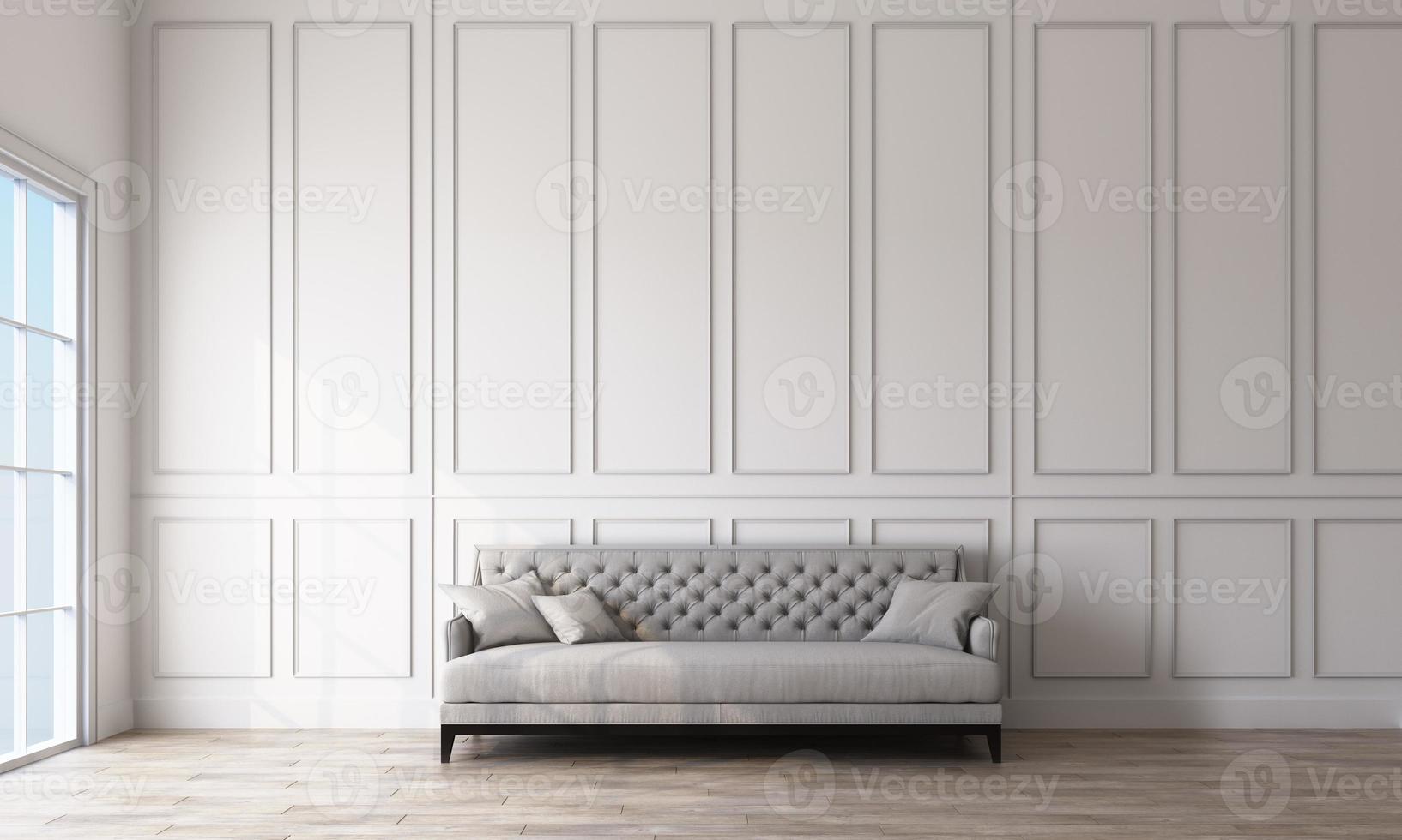 intérieur vide blanc classique moderne avec panneaux muraux et parquet. rendu 3d photo
