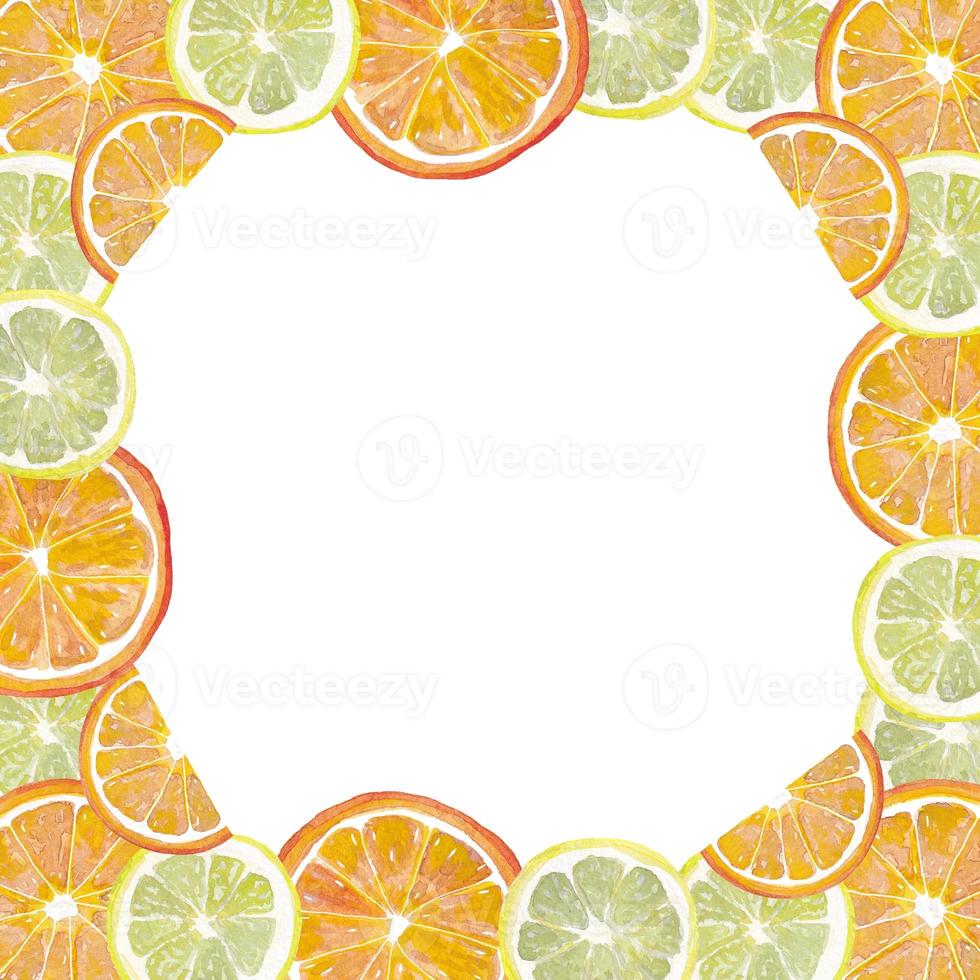 un cadre de citrons et d'oranges à l'aquarelle photo