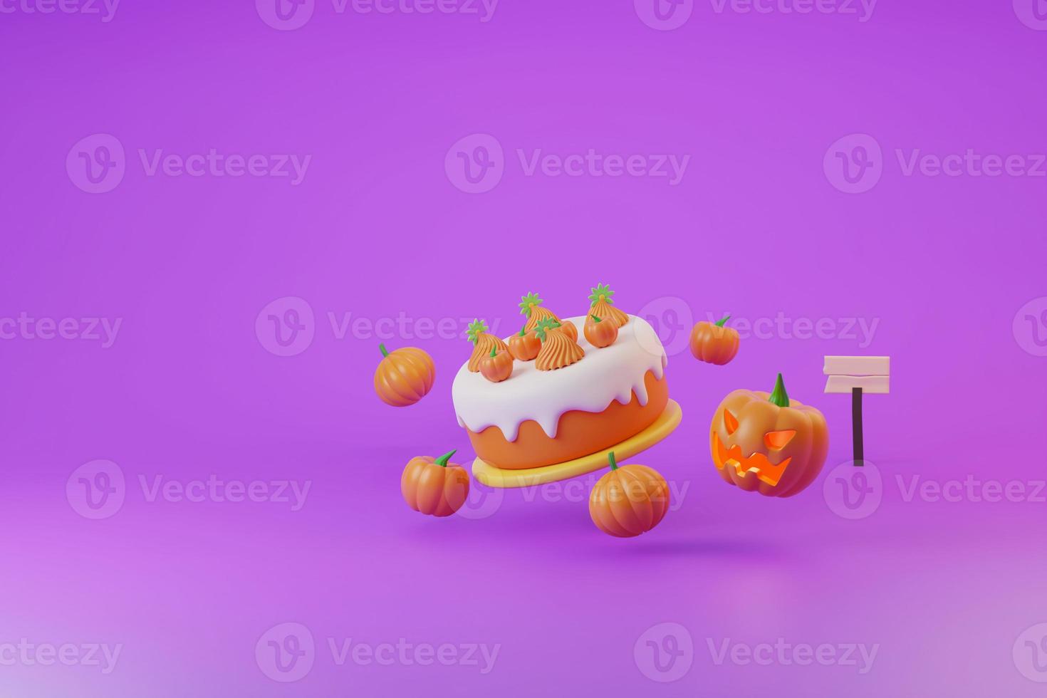 gâteau volant et citrouille halloween 3d illustration photo