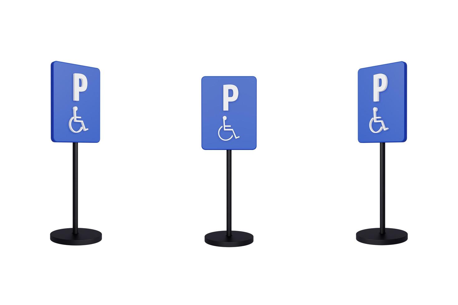 Illustration de rendu 3d des panneaux de signalisation de la zone de stationnement pour fauteuils roulants photo