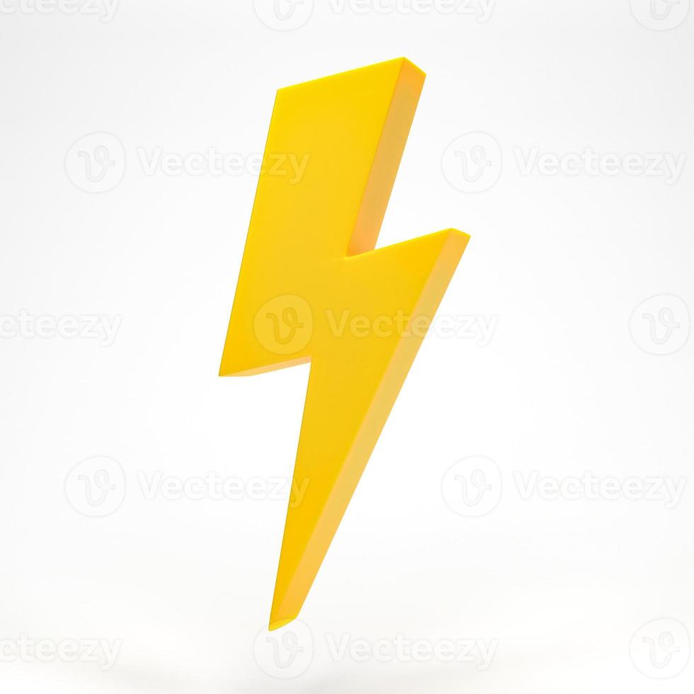 rendu 3d, illustration 3d. symbole jaune de tonnerre. icône d'éclairage de boulon. concept d'énergie, de danger et de puissance. photo
