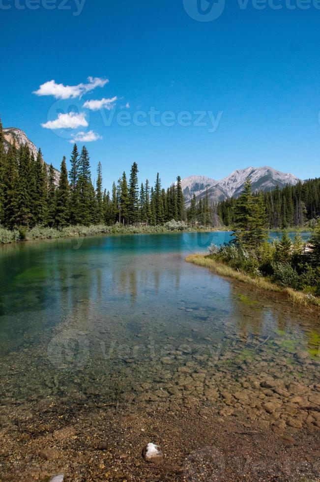 eau calme avec vue sur les montagnes photo