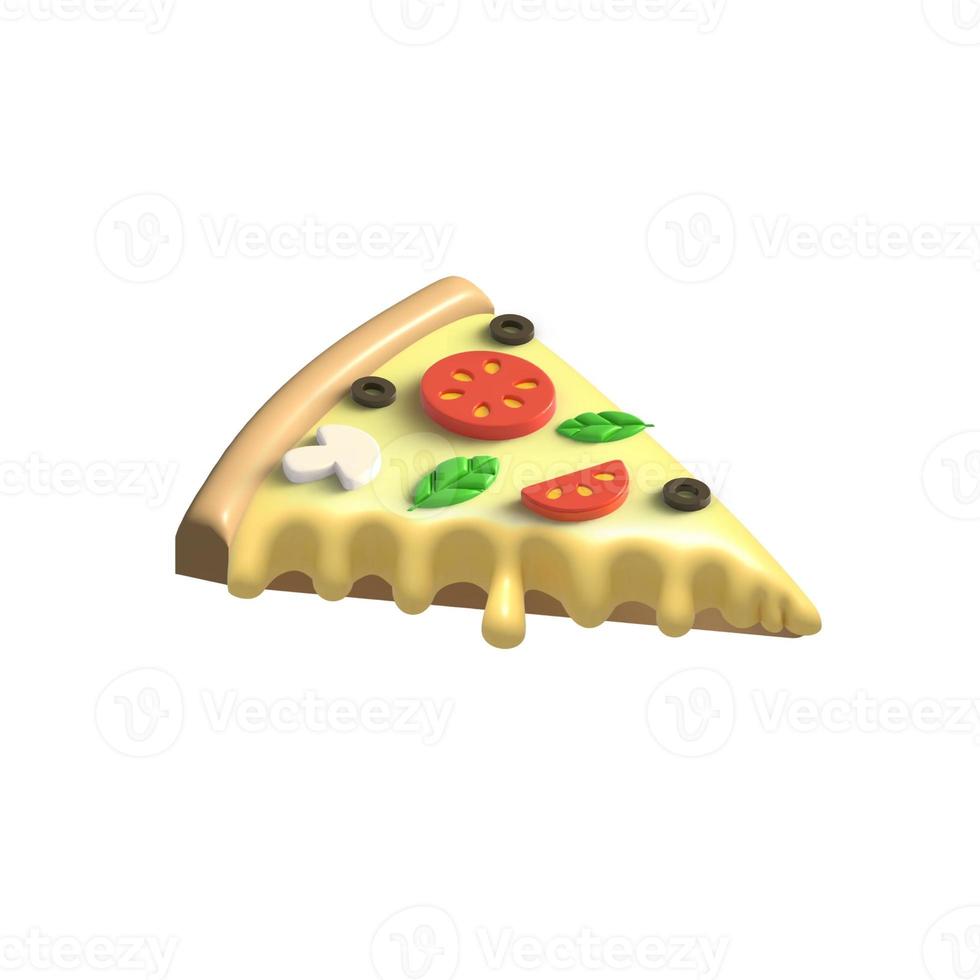 3d tranche de pizza aux champignons, olives, tomates et basilic. illustration isolée sur fond blanc. photo