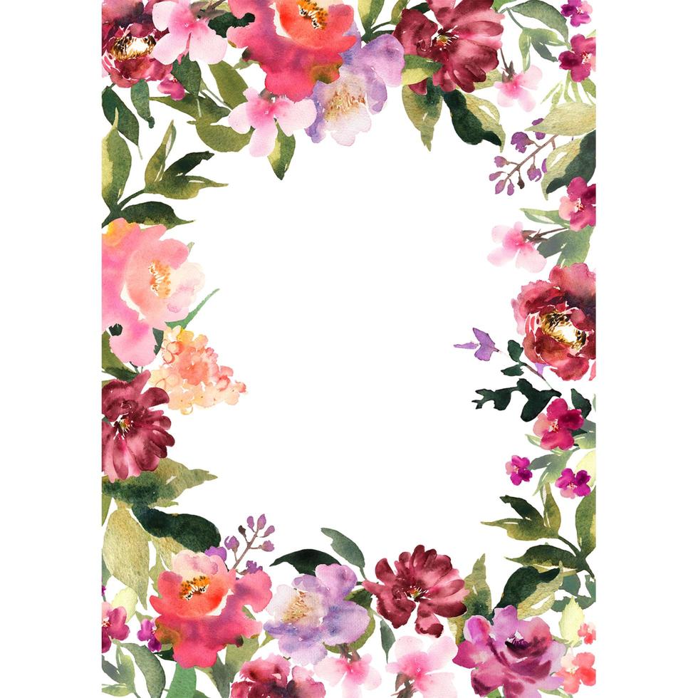 cadre floral, illustration élégante avec des fleurs, des feuilles et des branches utilisées dans diverses invitations, avec un espace pour mettre du texte. photo