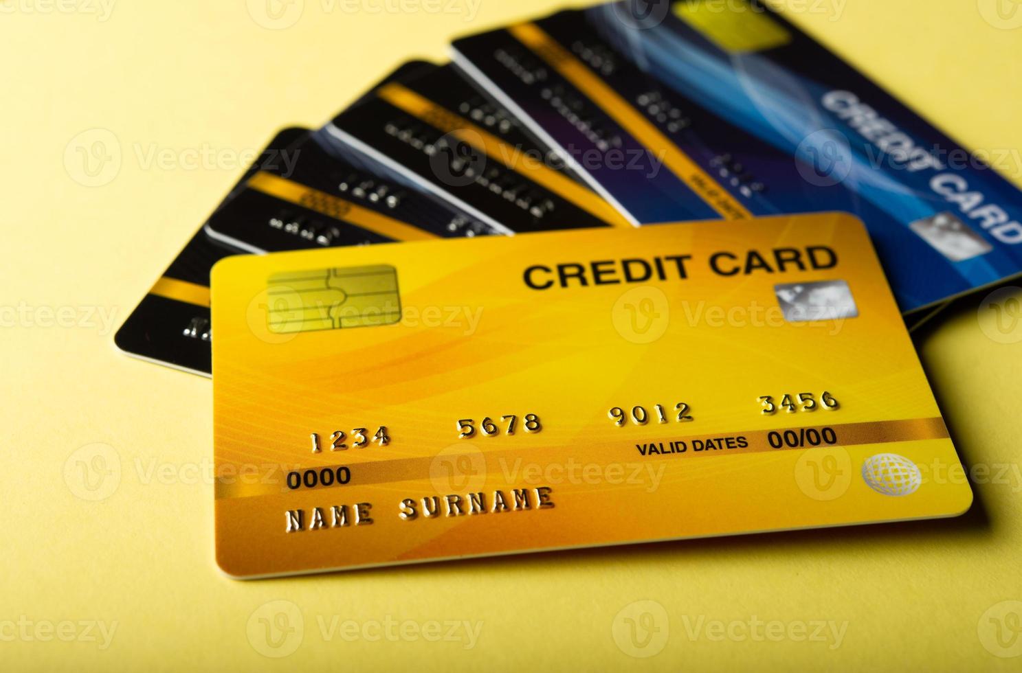 carte de crédit, carte de paiement, carte de visite financière carte de visite et commerce en ligne photo