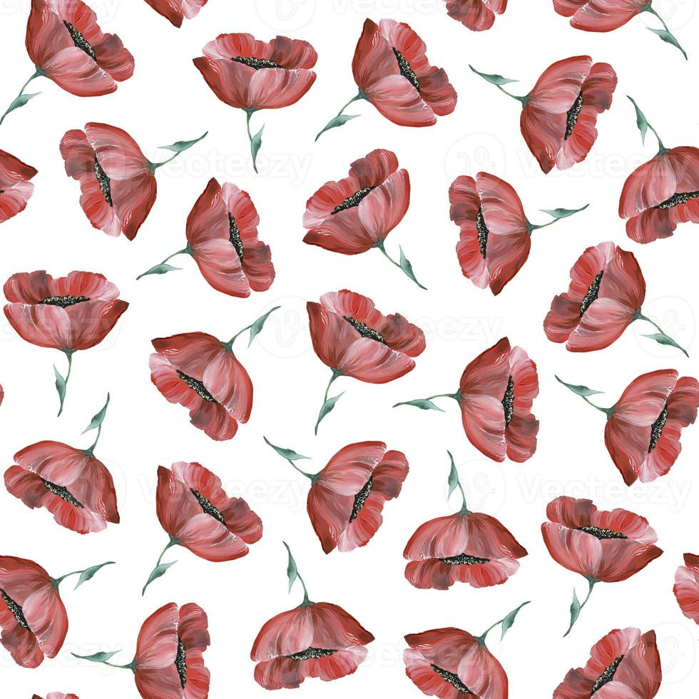 coquelicots rouges sur fond blanc. modèle sans couture. fond aquarelle florale. pour l'impression sur tissu, design. photo