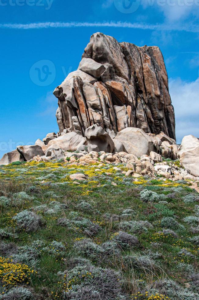 rocher massif en deux dans un champ photo