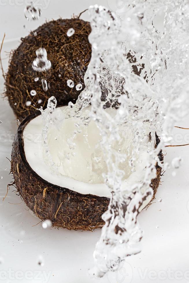 noix de coco et éclaboussures d'eau photo