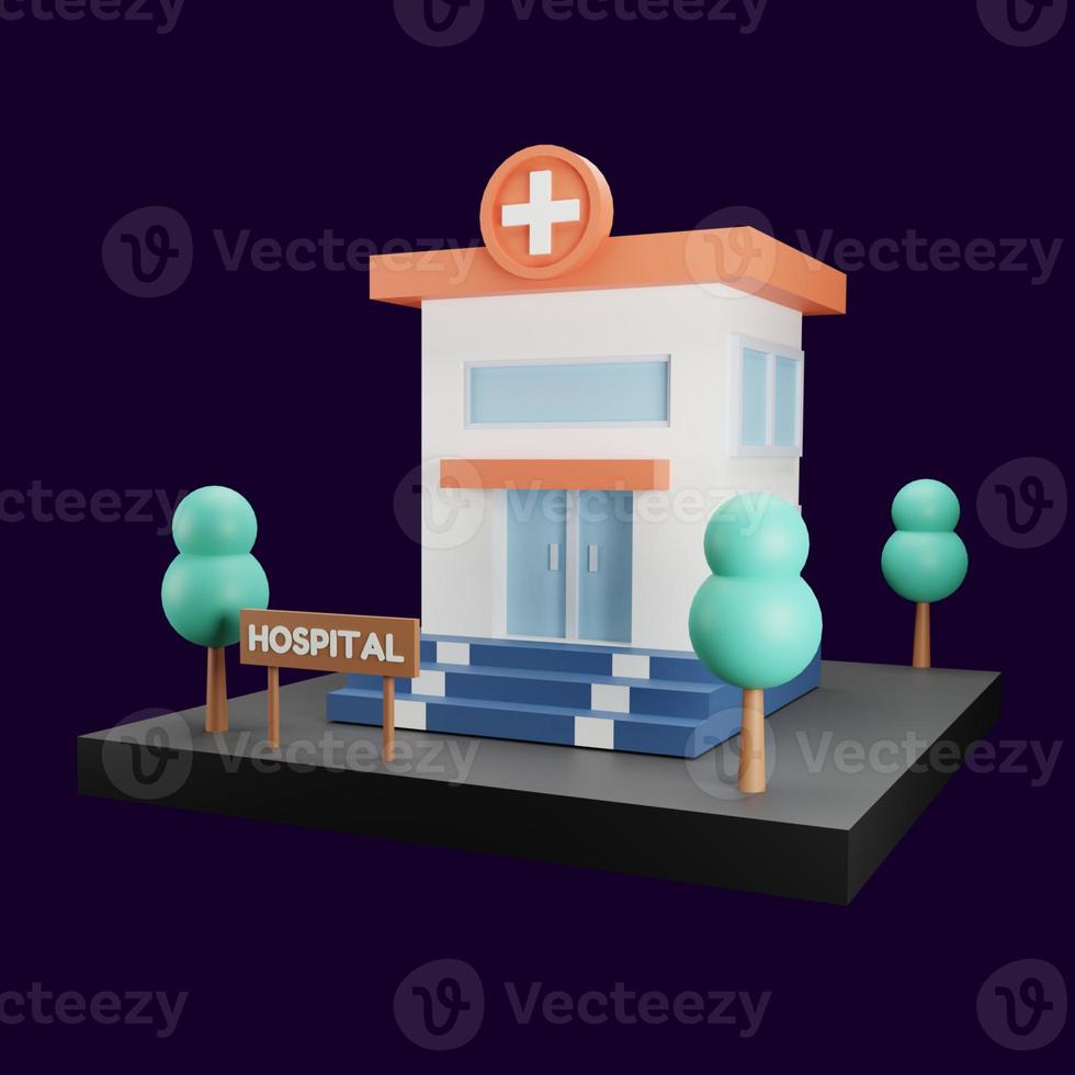 bâtiment de l'hôpital sur fond blanc isolé. scène pour la santé, la médecine, l'arrière-plan de l'architecture. illustration de rendu 3d. photo