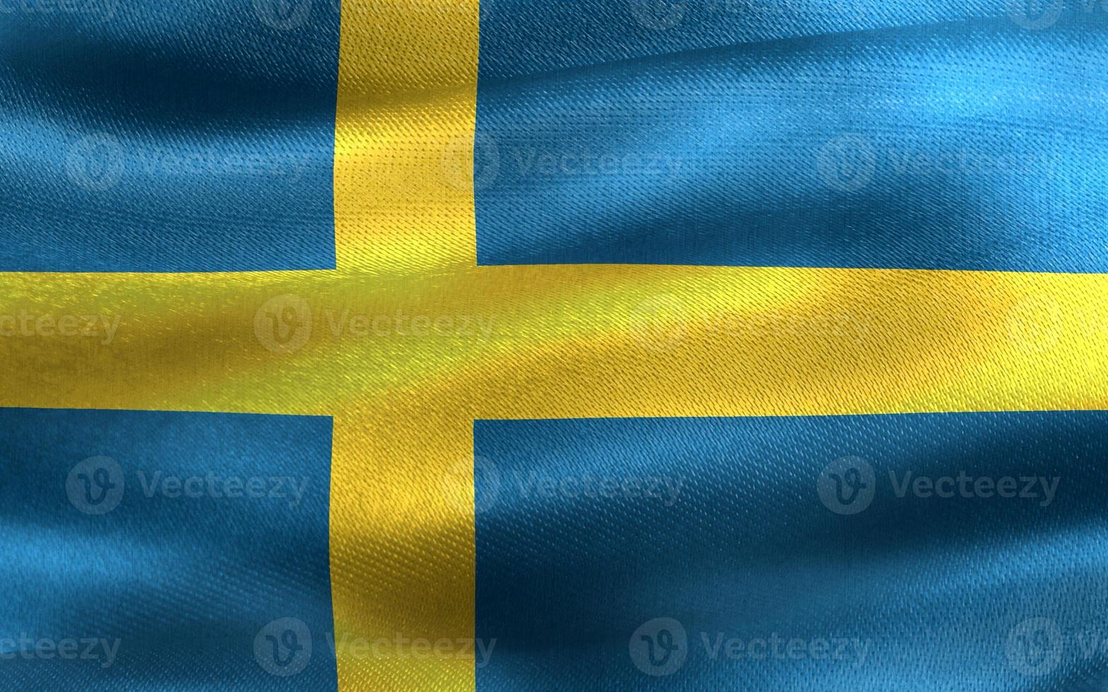 Illustration 3d d'un drapeau suédois - drapeau en tissu ondulant réaliste photo