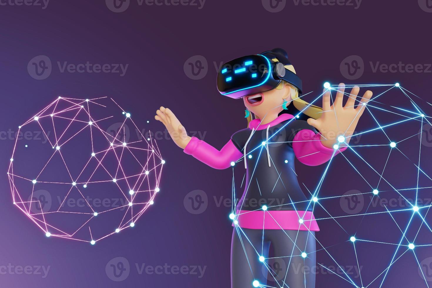 les femmes portant vr connectent le monde du monde métaverse. 3d, rendu, illustration photo