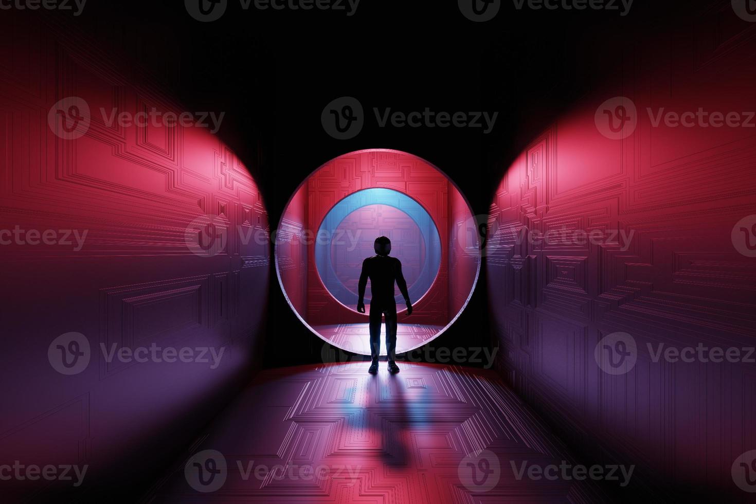 arrière-plan de science-fiction d'art abstrait de rendu 3d. silhouette d'un homme, un astronaute photo