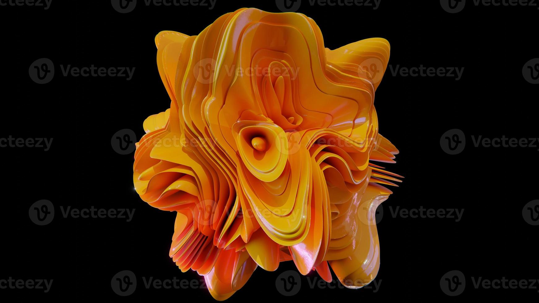 fleur orange abstraite. fleur orange fractale sur fond noir. illustration 3d photo