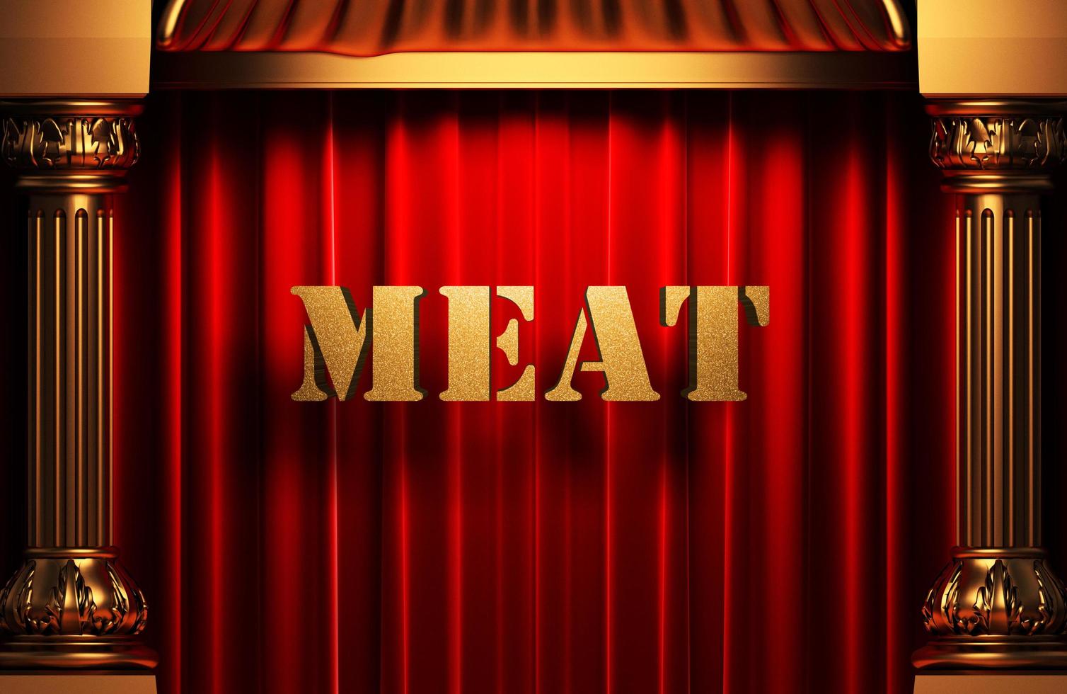 mot d'or de viande sur le rideau rouge photo