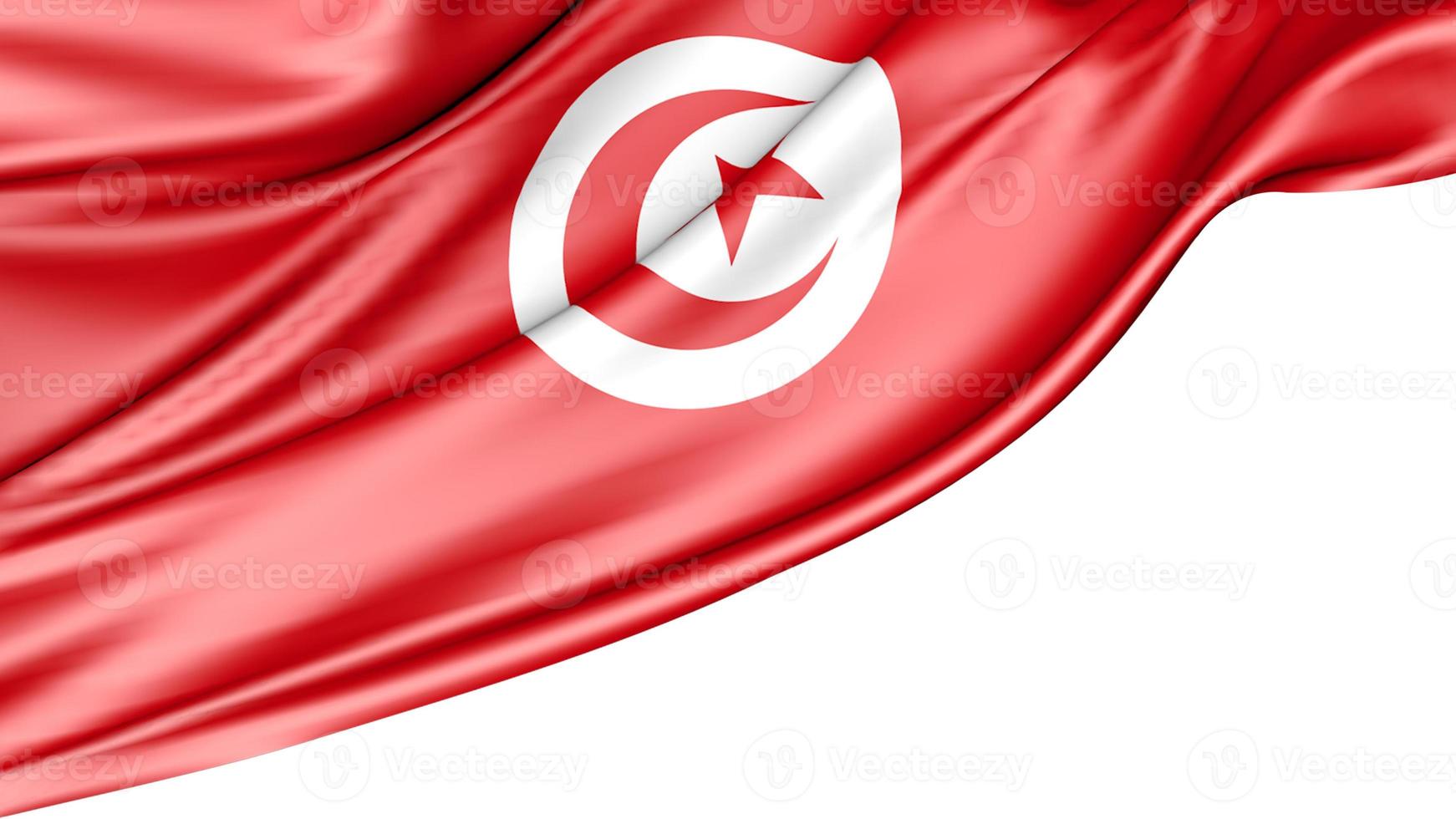 drapeau tunisien isolé sur fond blanc, illustration 3d photo