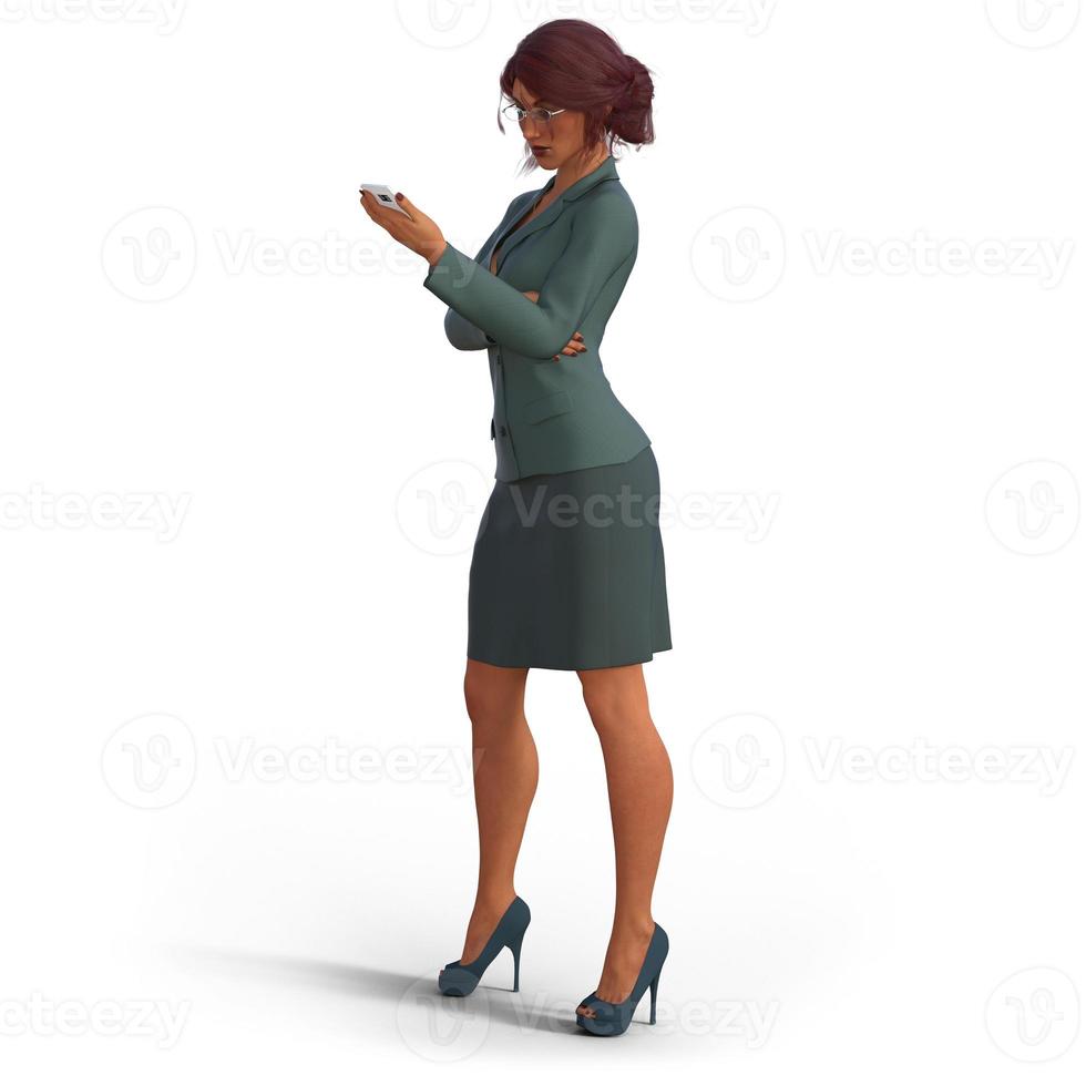 belle femme d'affaires avec tailleur turquoise en illustration 3d photo