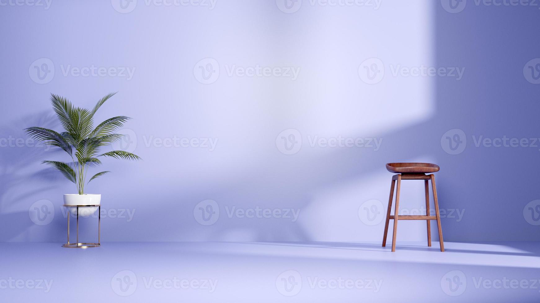 Conception de podium minimale de rendu 3d pour la présentation de la maquette avec la lumière du soleil tombant de la fenêtre avec des meubles et des plantes photo