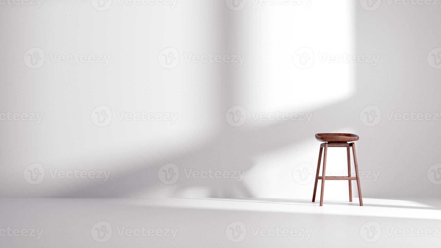 Conception de podium minimale de rendu 3d pour la présentation de la maquette avec la lumière du soleil tombant de la fenêtre avec des meubles et des plantes photo