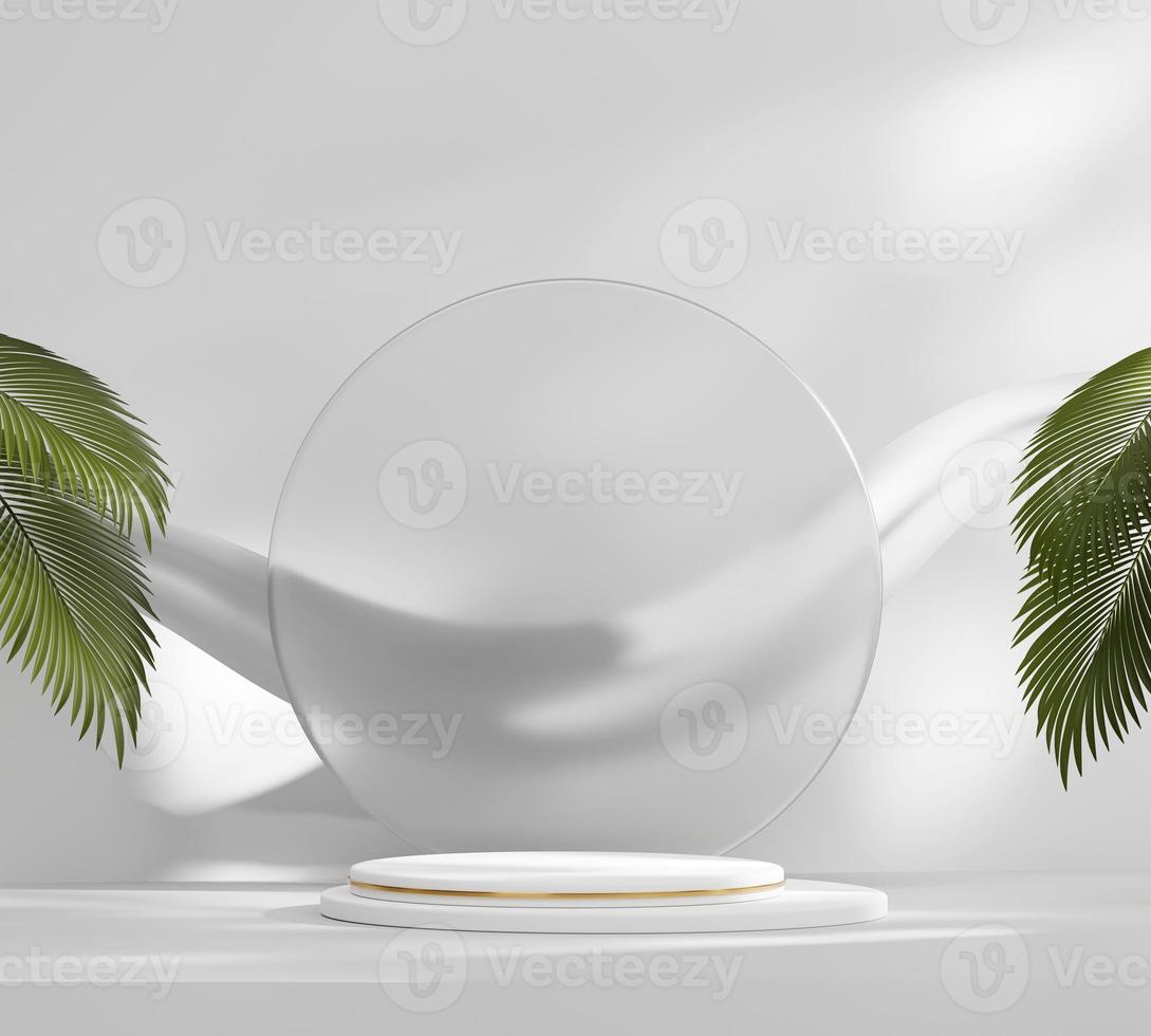podium de plate-forme moderne minimal abstrait avec présentation de produits végétaux et rendu 3d de fond de vitrine photo