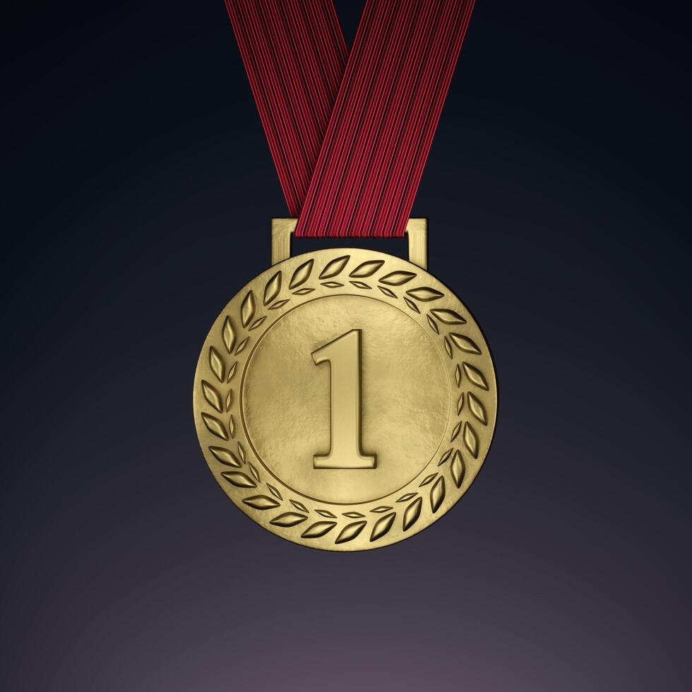 médaille d'or avec ruban. rendu 3D photo