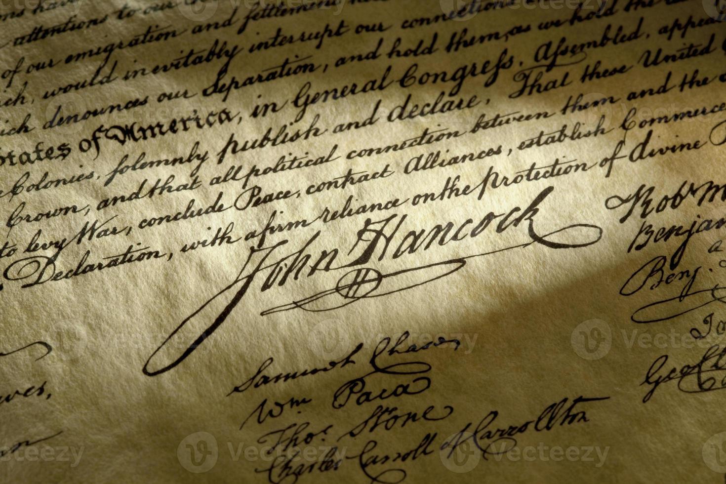 signature de john hancock sur la déclaration d'indépendance des états-unis photo