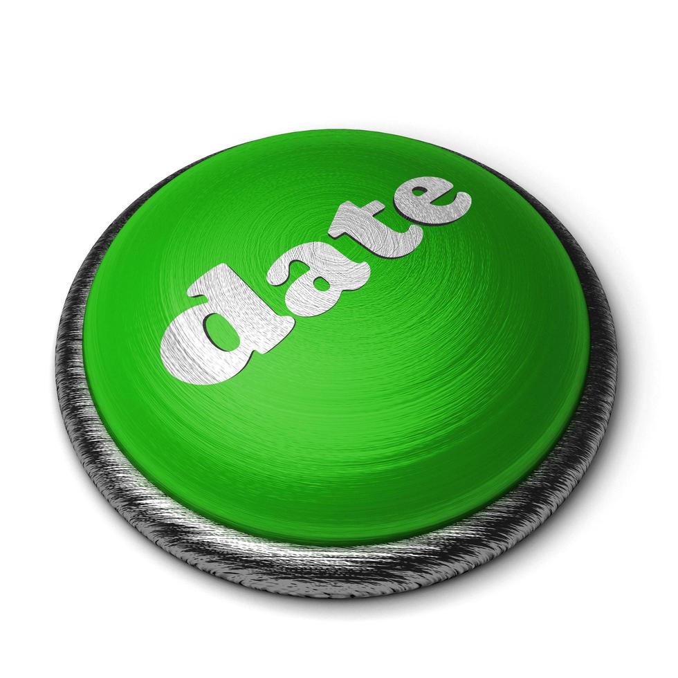 Mot de date sur le bouton vert isolé sur blanc photo