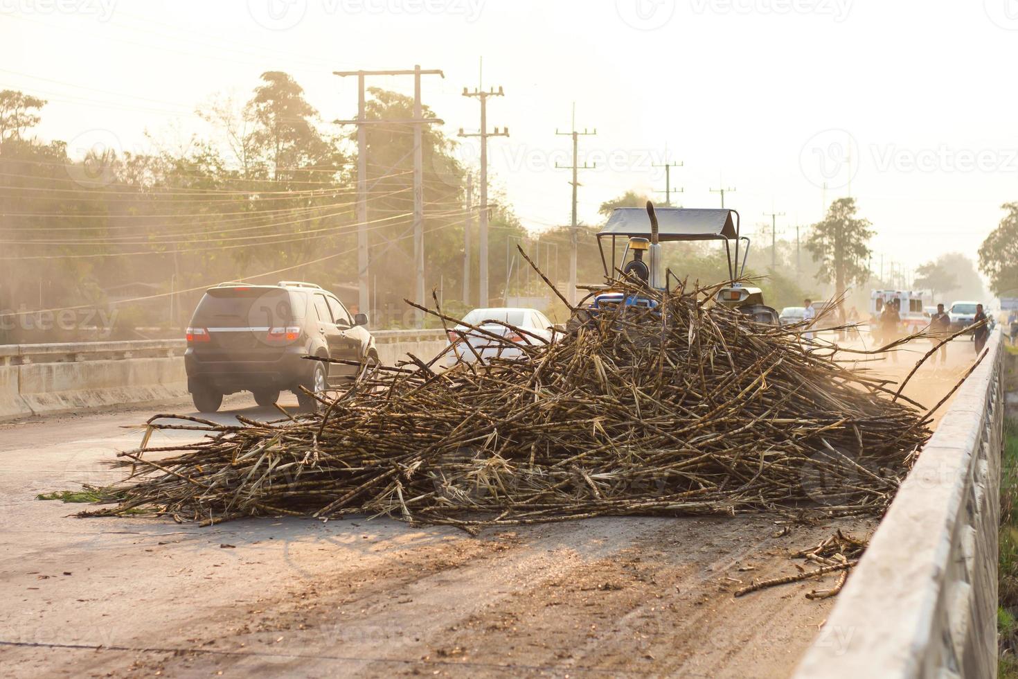 de nombreux débris de canne tombent sur la route. photo