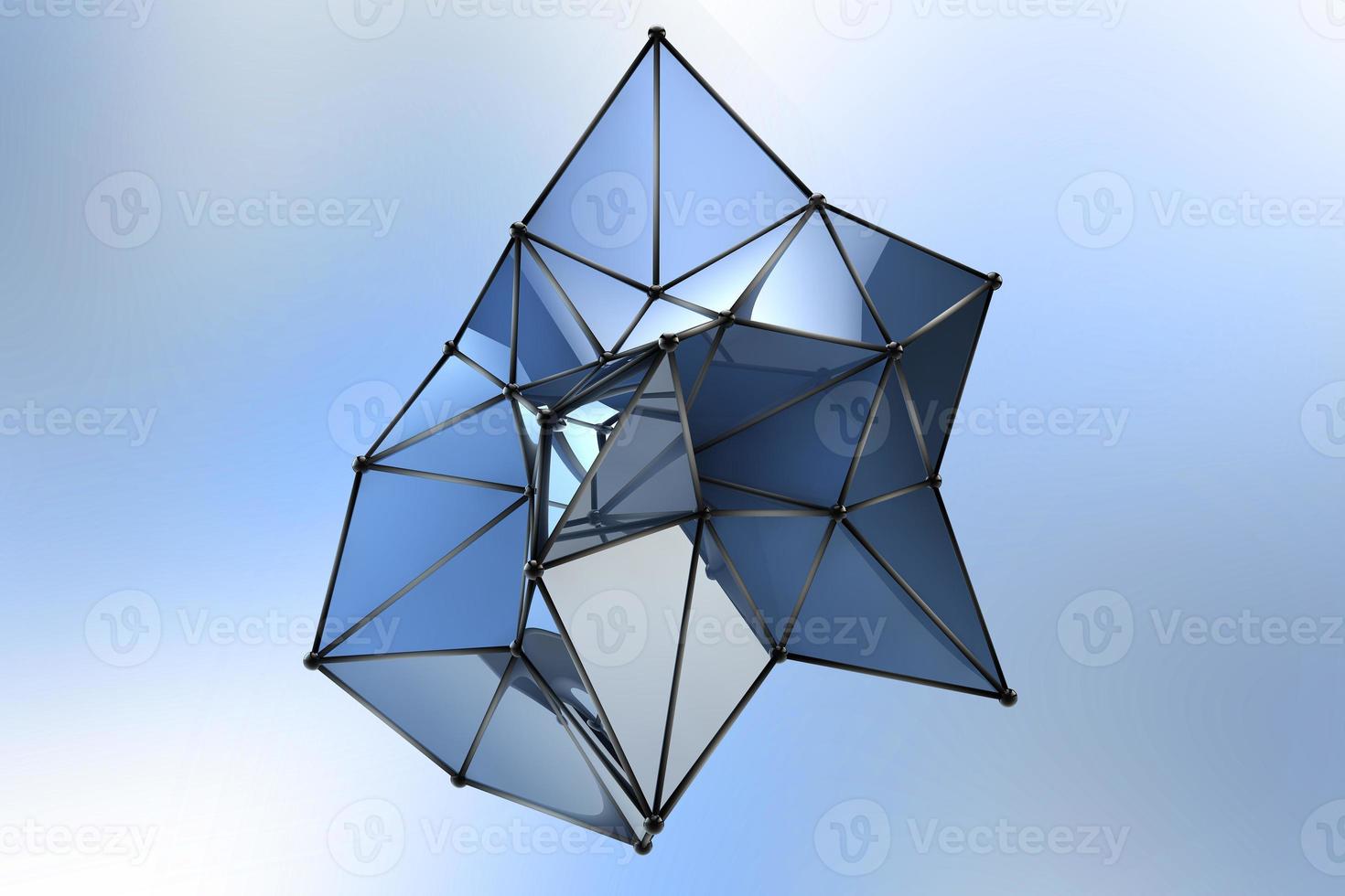 illustration 3d abstraite de forme de plexus bleu numérique avec réflexion miroir sur fond flou photo