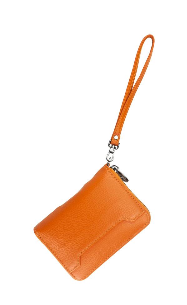 Sac femme en cuir orange isolé sur fond blanc photo