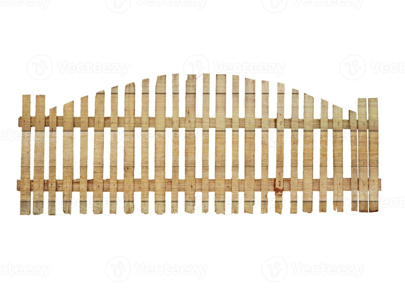 vieille clôture en bois isolée sur fond blanc. objet avec un tracé de détourage. photo