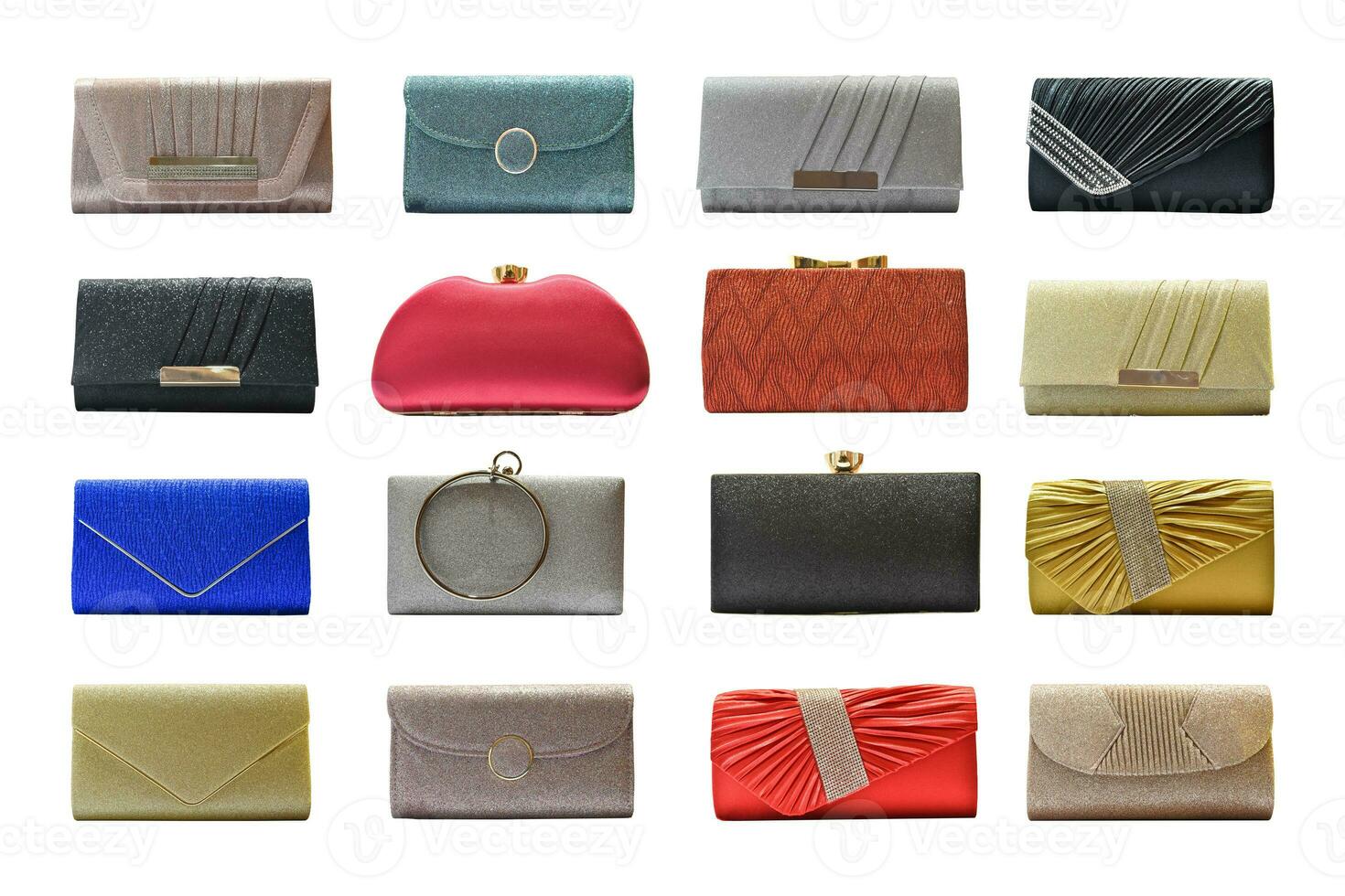 collection de pochette femme isolée sur fond blanc. objet avec un tracé de détourage. photo