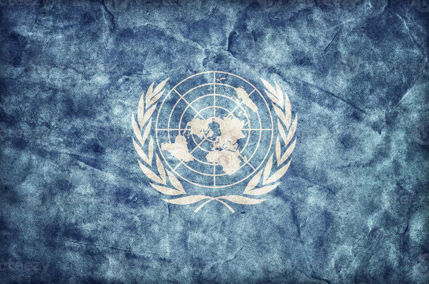 drapeau des nations unies grunge, texture du papier parchemin. photo