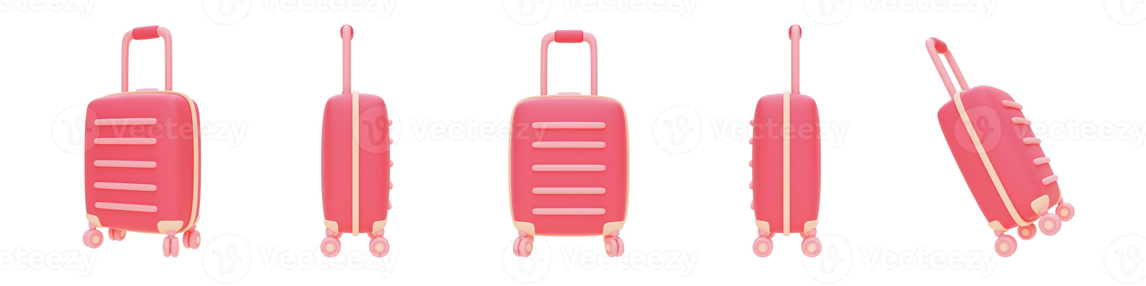 ensemble de valise rose sur fond clair, concept de vente de la saint-valentin, rendu minimal de style.3d. photo