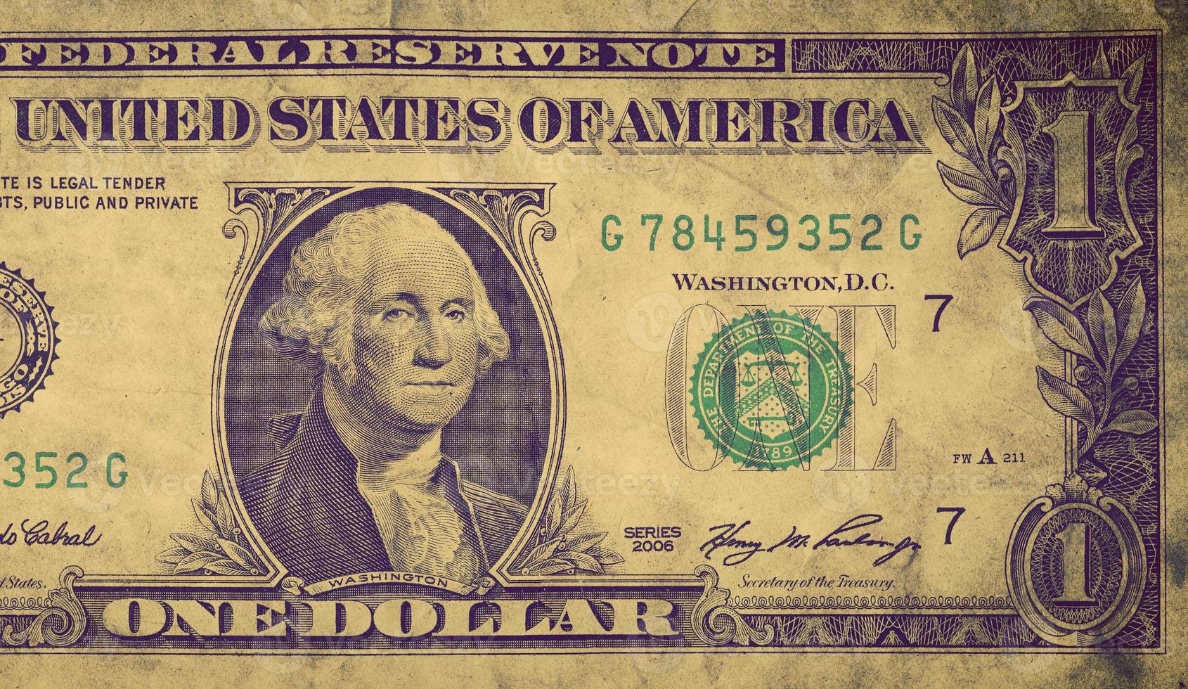 grunge, vieux billet d'un dollar, vue de face. USD photo