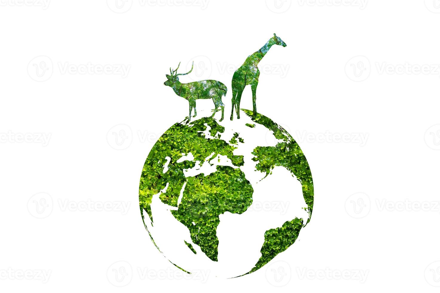 monde vert avec silhouette de la faune, concept de conservation de la faune. photo