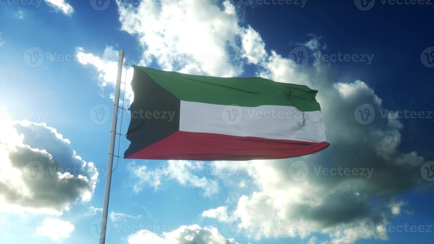 drapeau du koweït agitant au vent contre un beau ciel bleu. rendu 3d photo